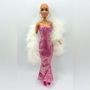 Barbie Fashionistas Doll #150 Bald No Hair Hoop Earrings Redressed Glamorous